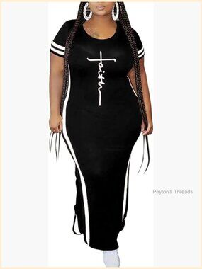 Plus Size Maxi Dress Short Sleeve Split Bodycon Casual Beach Dress